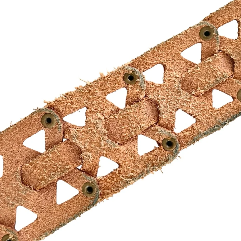 Cognac Brown Wide Waist Oversized Studded Leather Belt Festival 90s Size S